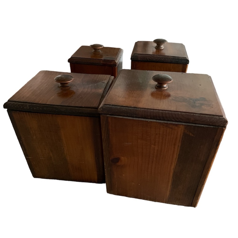 Vintage Rustic Wooden 4 Piece Canister Set - Picture 3 of 9